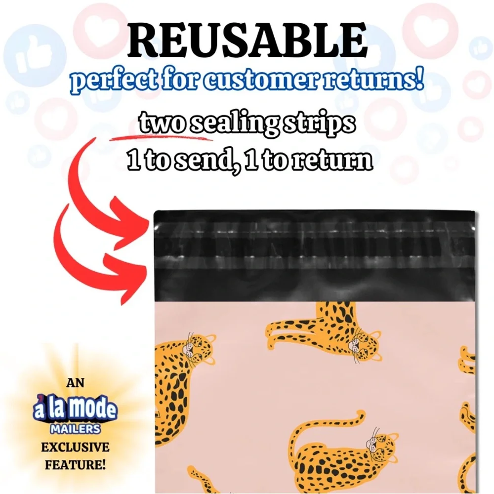 10x13 Polymailers 20 count Pink Cheetah Leopard Novelty Print New